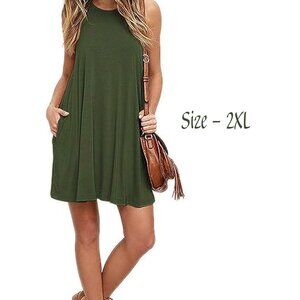 The Plus Project Women Sleeveless Loose Sleepwear Dress Army Green 2XL